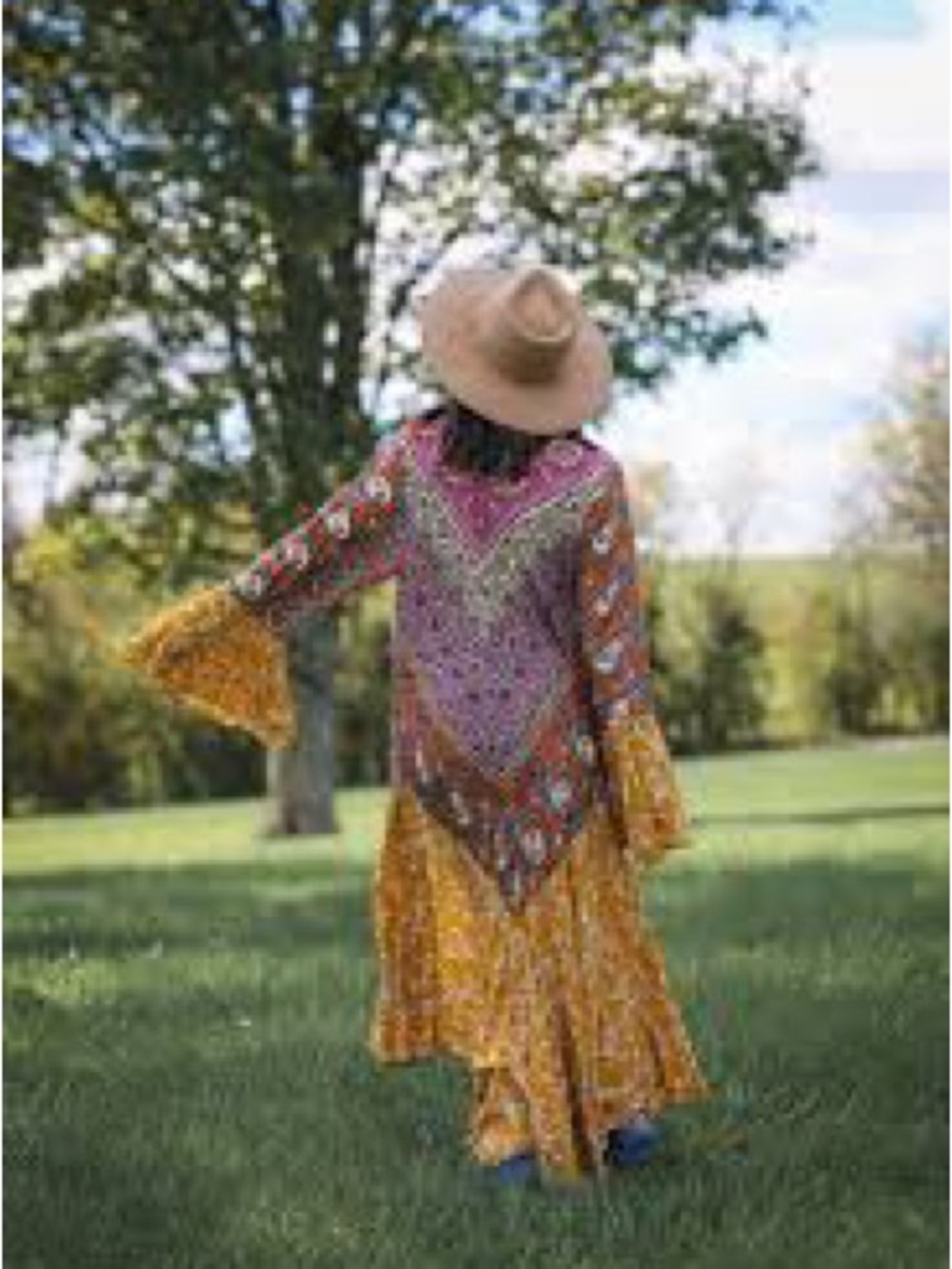 Umgee Boho Mixed-Print Yellow kimono duster with Purple Accents